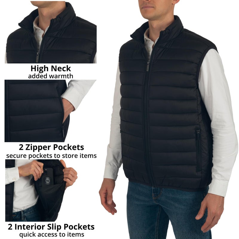 Alpine Swiss Clark Mens Puffer Vest Down Alternative Water Resistant Packable Outerwear Zip Up Pockets Warm Versatile Layer BLK 2XL - Image 4